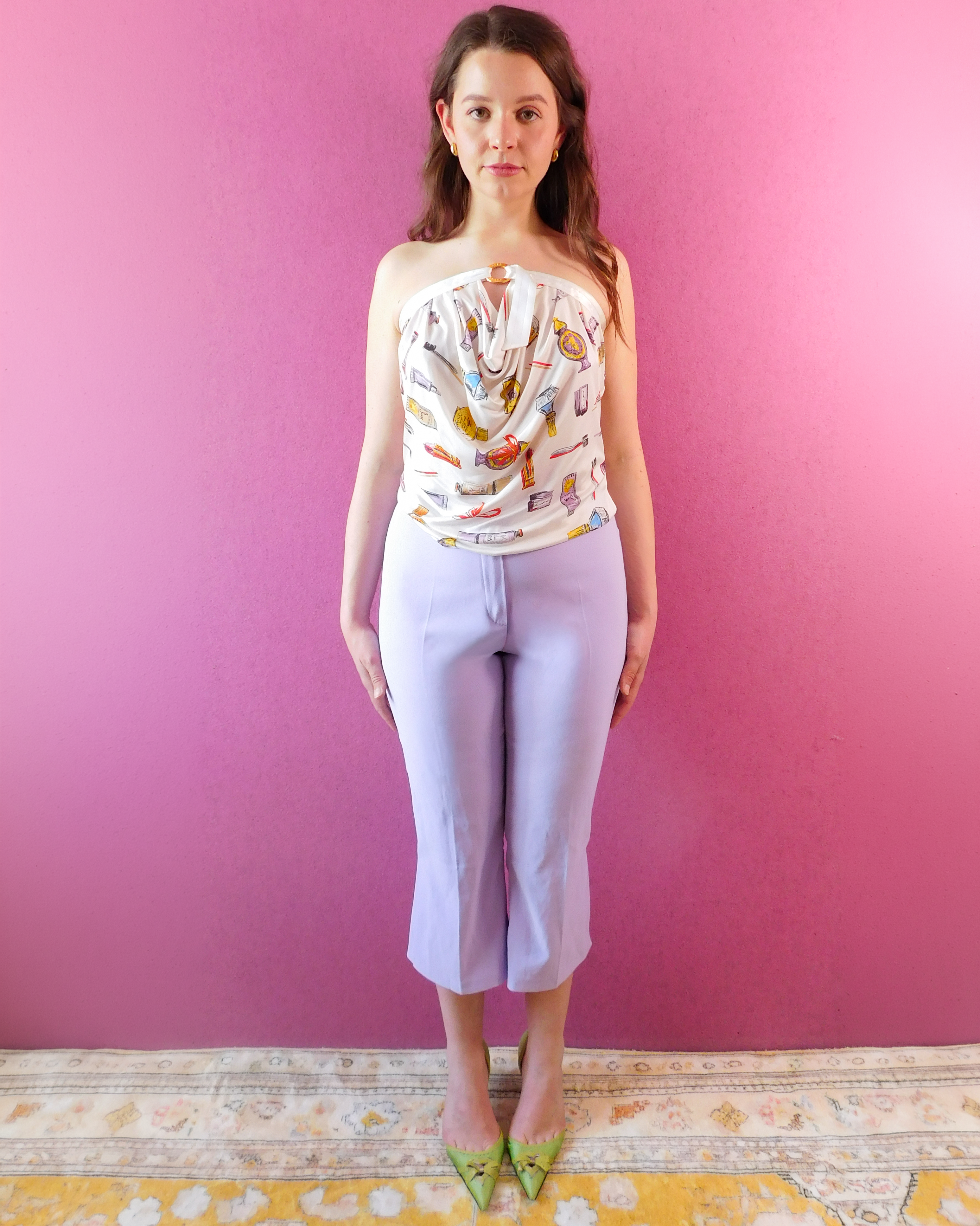 90s doing 50s purple Capris pants