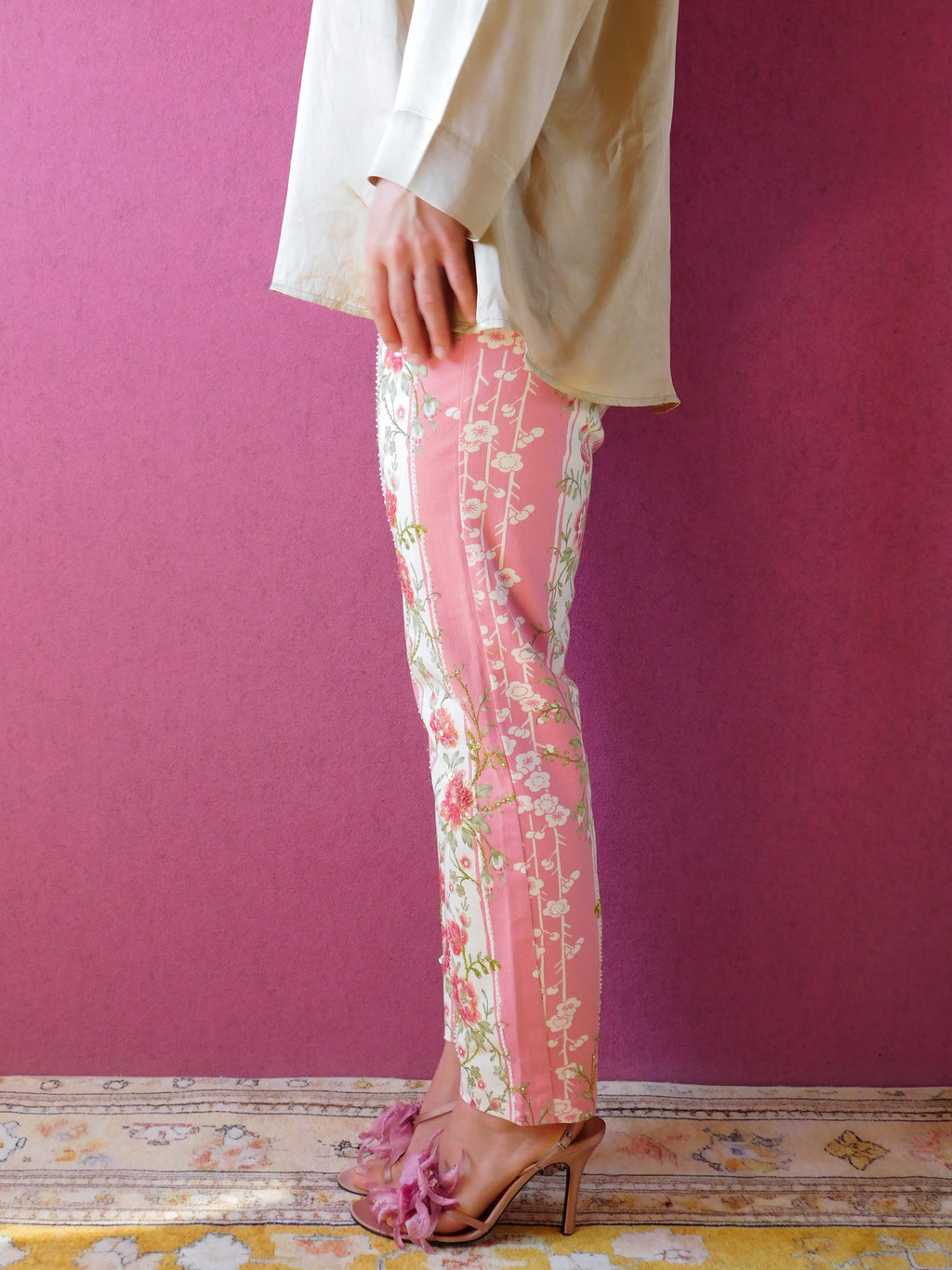 y2k beaded rose print pants