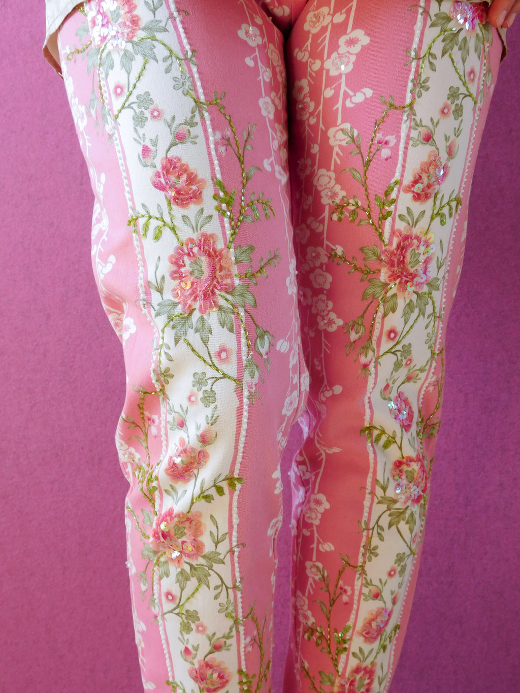 y2k beaded rose print pants