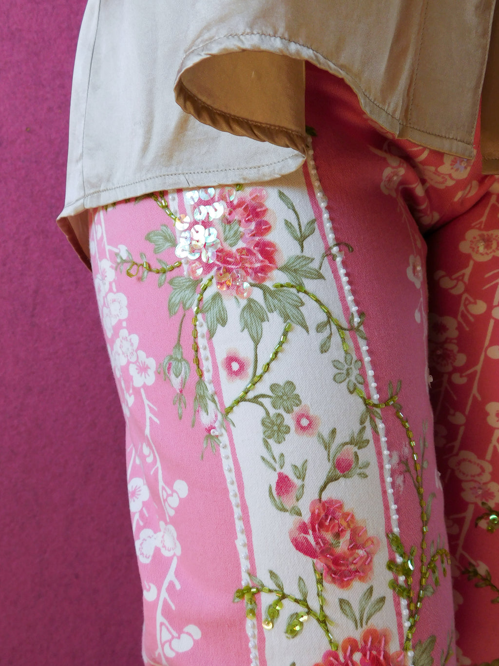y2k beaded rose print pants