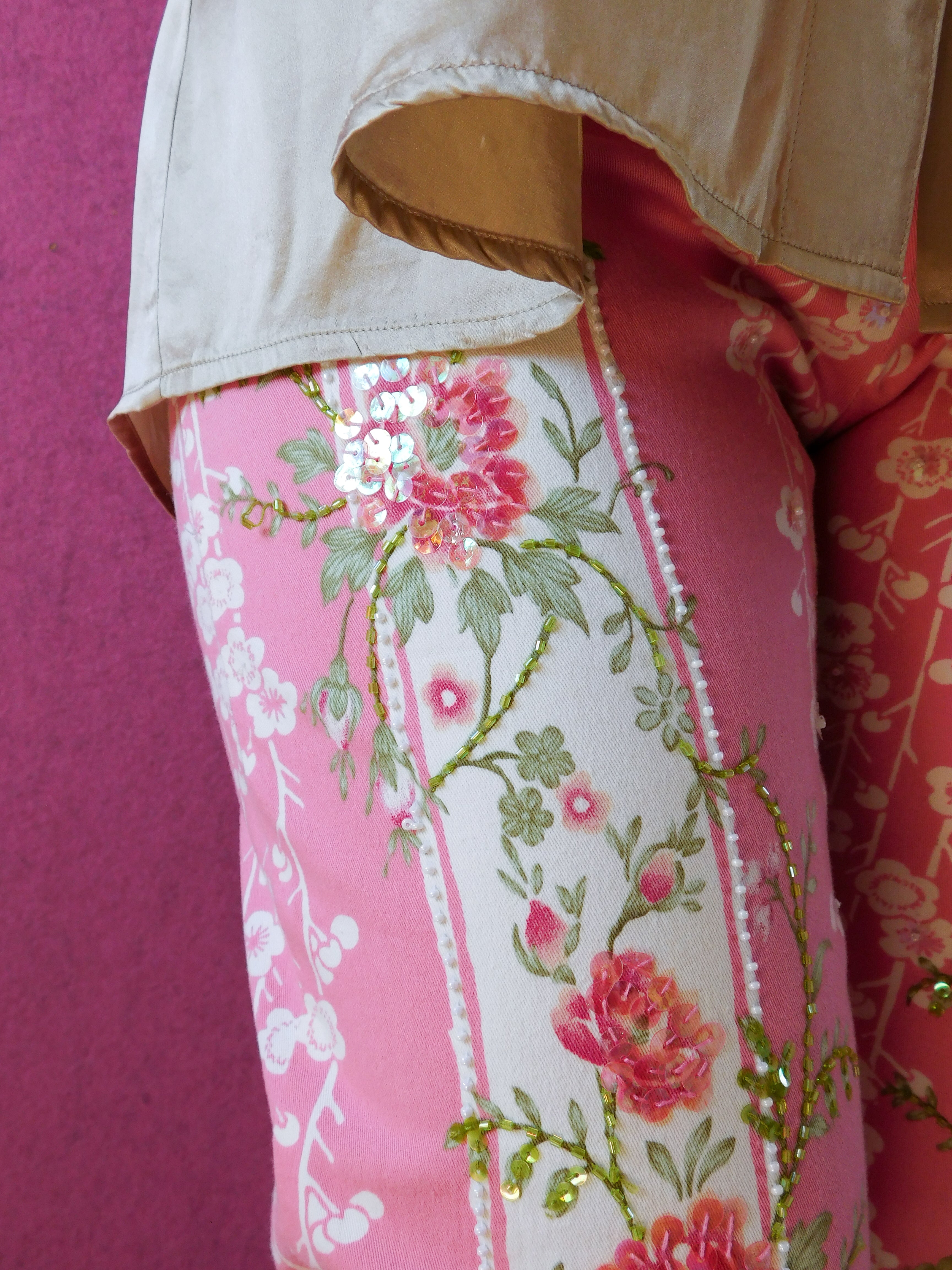 y2k beaded rose print pants
